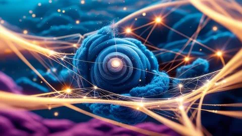 Digital Data Network With Interconnected Nodes And Flowing Lines. Stock Photos