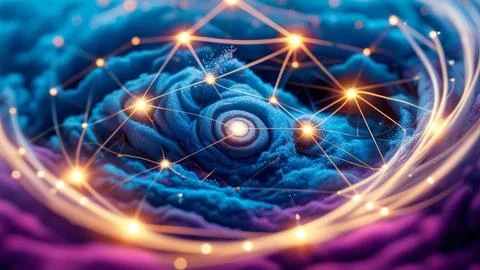 Digital Data Network With Interconnected Nodes And Flowing Lines. Stock Photos