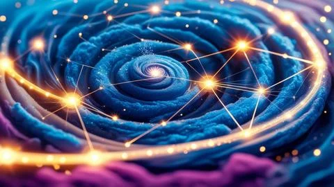 Digital Data Network With Interconnected Nodes And Flowing Lines. Stock Photos