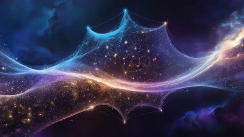 Digital Data Network With Interconnected Nodes And Flowing Lines. Stock Photos