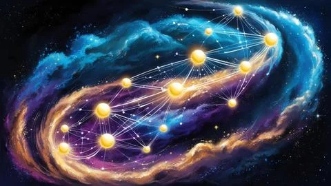 Digital Data Network With Interconnected Nodes And Flowing Lines. Stock Photos