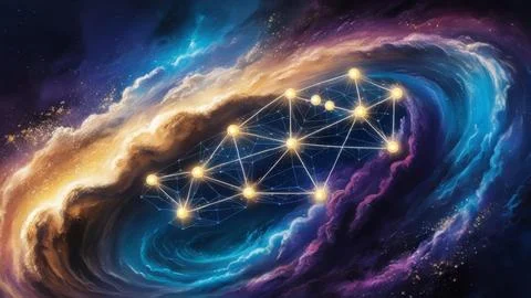 Digital Data Network With Interconnected Nodes And Flowing Lines. Stock Photos