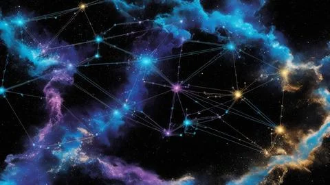 Digital Data Network With Interconnected Nodes And Flowing Lines. Stock Photos