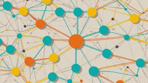 Digital Data Network With Interconnected Nodes And Flowing Lines. Stock Photos