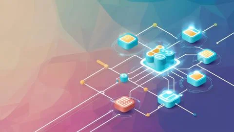 Digital Data Network With Interconnected Nodes And Flowing Lines. Stock Photos