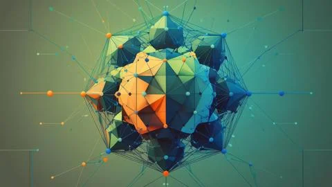 Digital Data Network With Interconnected Nodes And Flowing Lines. Stock Photos