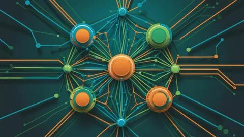 Digital Data Network With Interconnected Nodes And Flowing Lines. Stock Photos