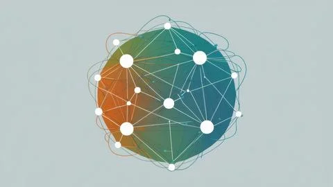Digital Data Network With Interconnected Nodes And Flowing Lines. Stock Photos