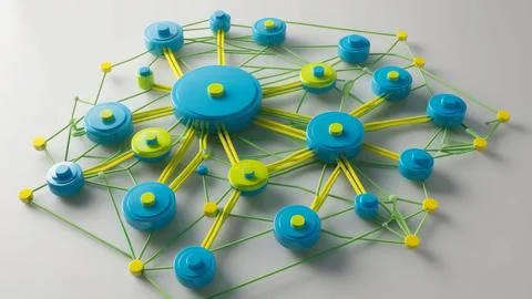 Digital Data Network With Interconnected Nodes And Flowing Lines. Stock Photos