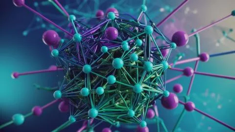 Digital Data Network With Interconnected Nodes And Flowing Lines. Stock Photos