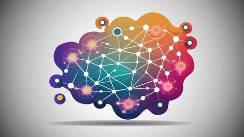 Digital Data Network With Interconnected Nodes And Flowing Lines. Stock Photos