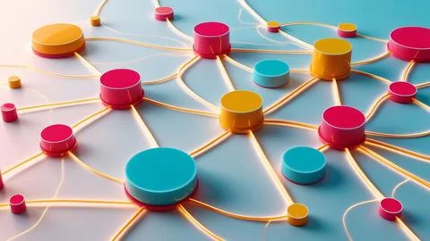 Digital Data Network With Interconnected Nodes And Flowing Lines. Stock Photos