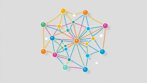Digital Data Network With Interconnected Nodes And Flowing Lines. Stock Photos
