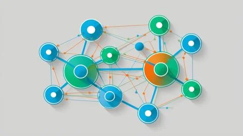 Digital Data Network With Interconnected Nodes And Flowing Lines. Stock Photos