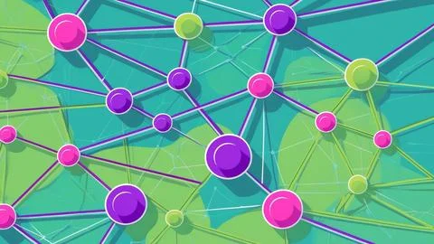 Digital Data Network With Interconnected Nodes And Flowing Lines. Stock Photos