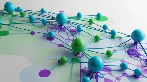 Digital Data Network With Interconnected Nodes And Flowing Lines. Stock Photos