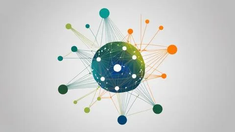 Digital Data Network With Interconnected Nodes And Flowing Lines. Stock Photos