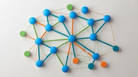 Digital Data Network With Interconnected Nodes And Flowing Lines. Stock Photos