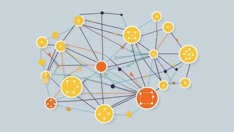 Digital Data Network With Interconnected Nodes And Flowing Lines. Stock Photos