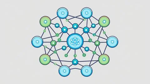 Digital Data Network With Interconnected Nodes And Flowing Lines. Stock Photos