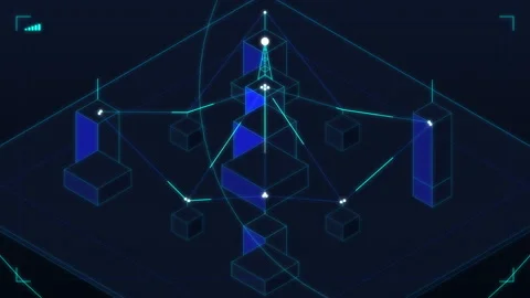 Digital data network node visualization in futuristic cyberspace Stock Footage 347199915