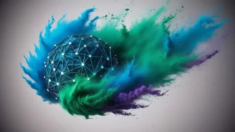 Digital Data Network With Nodes And Lines Resembling Dust Particles. Stock Photos