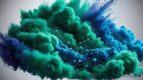 Digital Data Network With Nodes And Lines Resembling Dust Particles. 写真素材