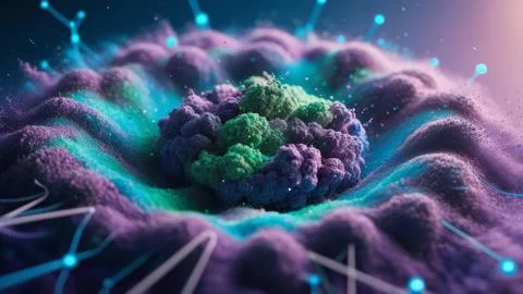 Digital Data Network With Nodes And Lines Resembling Dust Particles. 写真素材