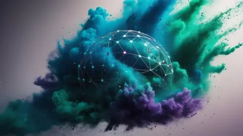 Digital Data Network With Nodes And Lines Resembling Dust Particles. Stock Photos