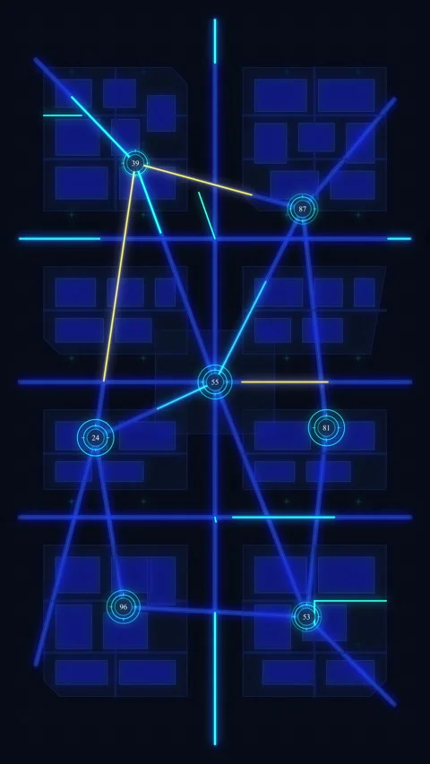Digital data network nodes connection, cyber grid, flow lines Stock Footage 347558787