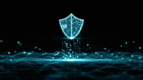 Digital Data Network Protection, Blue Shield Icon Cyber Security, Future Stock Footage 257516159