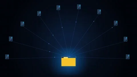 Digital data organization and retrieval concept visualized with a central y.. Stock Footage 345853008