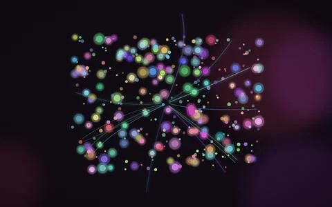 Digital data particle network visualization. Glowing colorful circles and c.. Stock Illustration