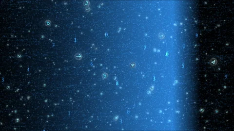Digital Data Particles, Floating Numbers Over Dark Blue Tech Background Stock Footage 335274775