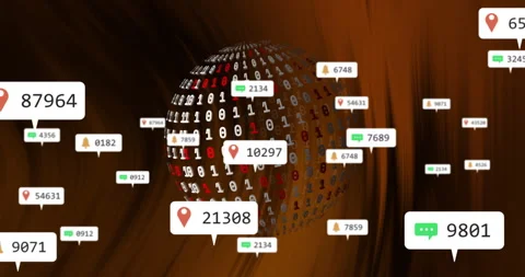Digital data points and notifications animation over rotating globe with binary Stock Footage 305527081