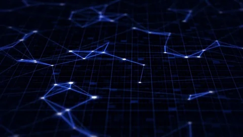 Digital Data Points of Connections on a Grid Moving Sideways in a Loop Stockbeeldmateriaal 77606527