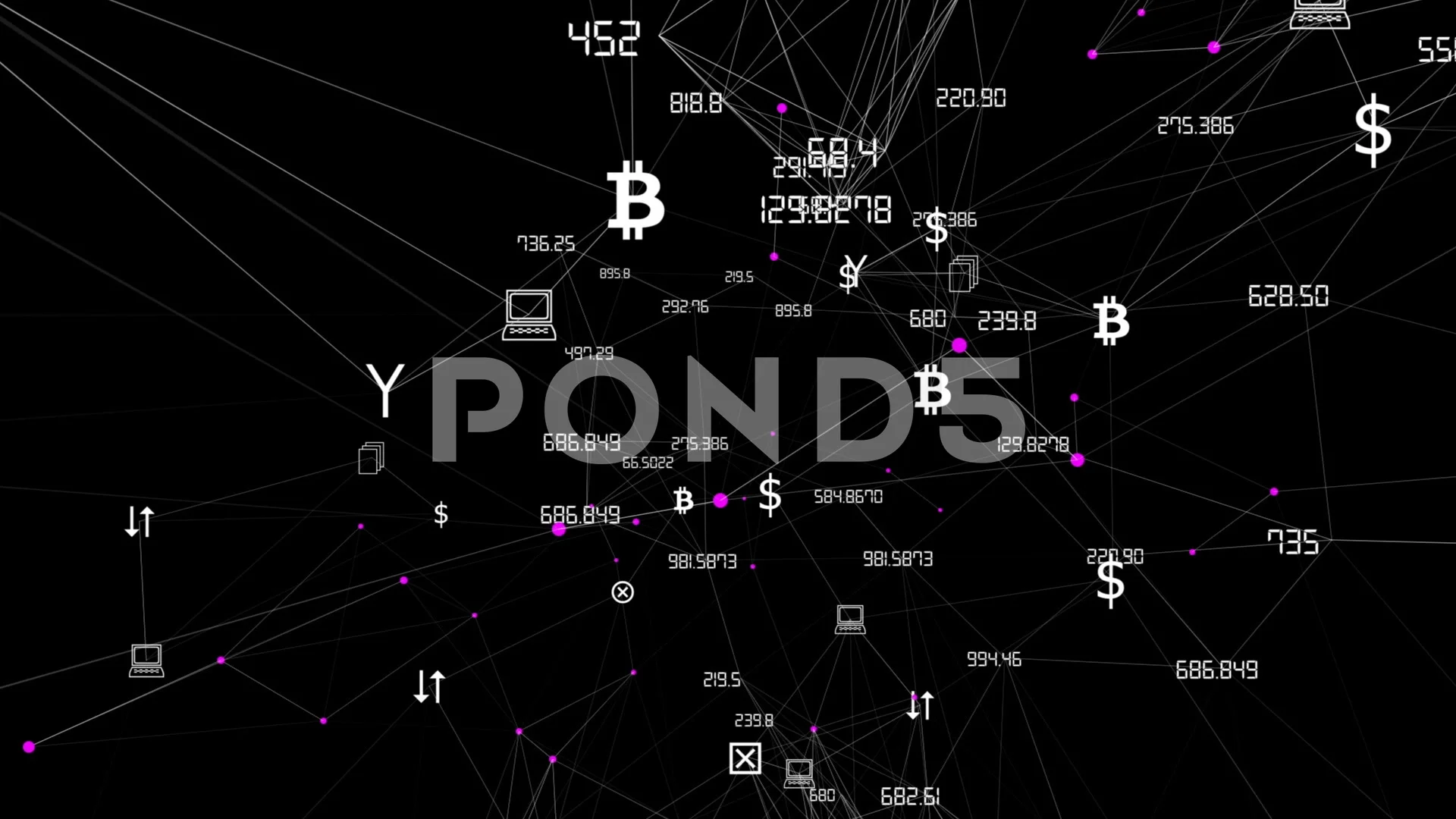 Digital Data Points Network . Dark background, rotating flickering white  light