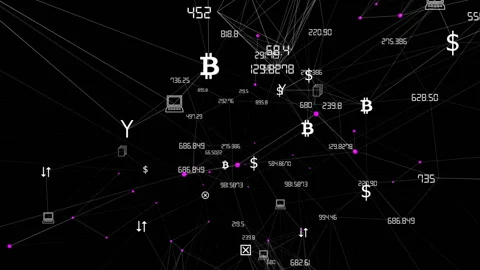 Digital Data Points Network . Dark background, rotating flickering white light Stock Footage 97304336