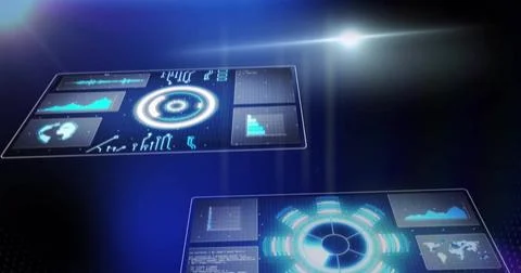 Digital data processing and analysis image over blue background イラスト素材