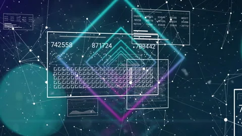 Digital data processing and coding animation over abstract geometric shapes and 스톡 동영상 310821203