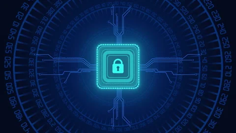 Digital data processing and security padlock on black background Stock Footage 347118457