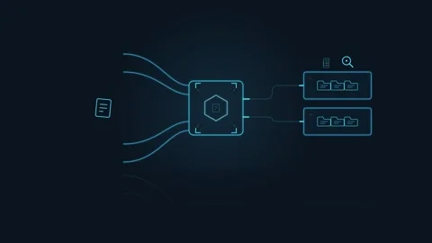 Digital data processing animation: automated file sorting and information m.. Stock Footage 344860275