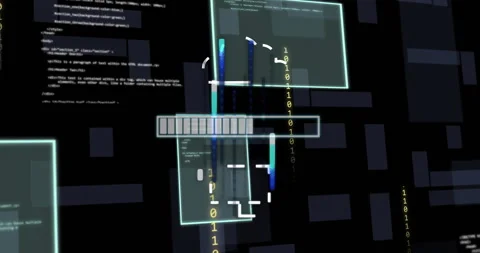 Digital data processing animation with binary code and technical diagrams Stock-Footage 304767219