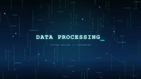 Digital data processing animation with flowing binary code and connected 库存影片 345765838