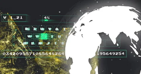 Digital data processing animation over globe and binary code Stock Footage 305892599