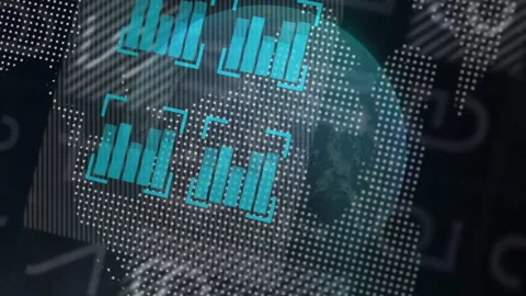 Digital data processing animation over world map with binary code elements Stock Footage 313425811