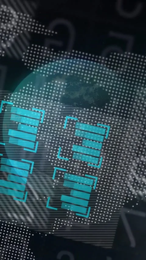 Digital data processing animation over world map with binary code elements Stock Footage 319617858