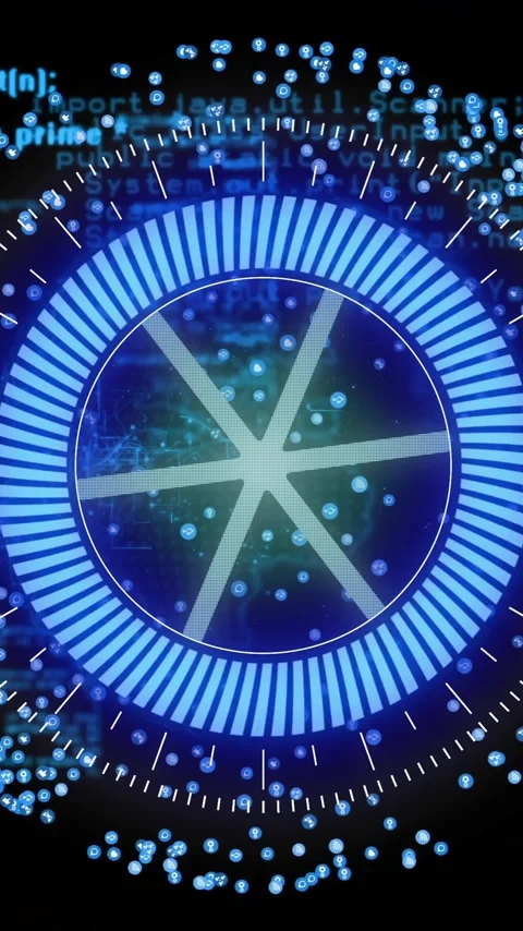 Digital data processing animation over blue circular interface with coding Stock Footage 320150326