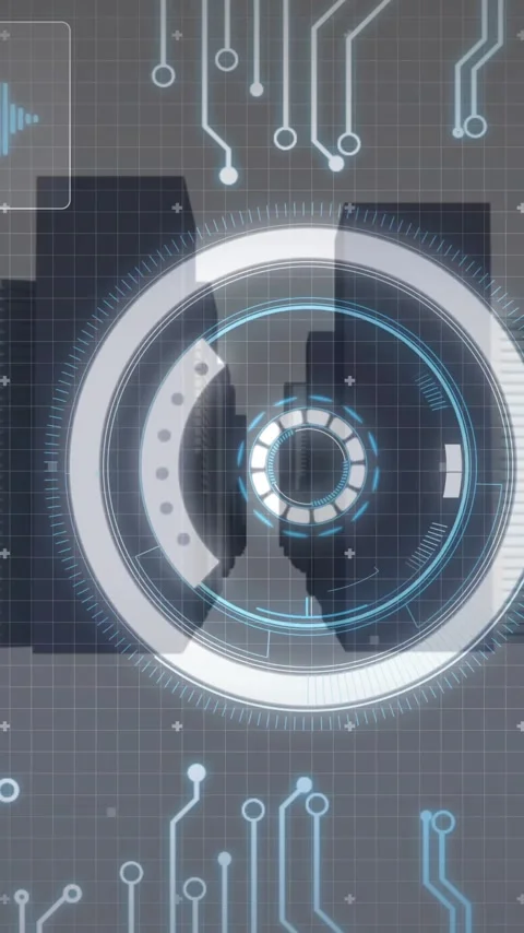 Digital data processing animation over cityscape with graphs and circuit Stock Footage 342015759