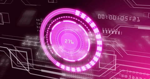 Digital data processing animation with pink circular interface over binary code 動画素材 304022662
